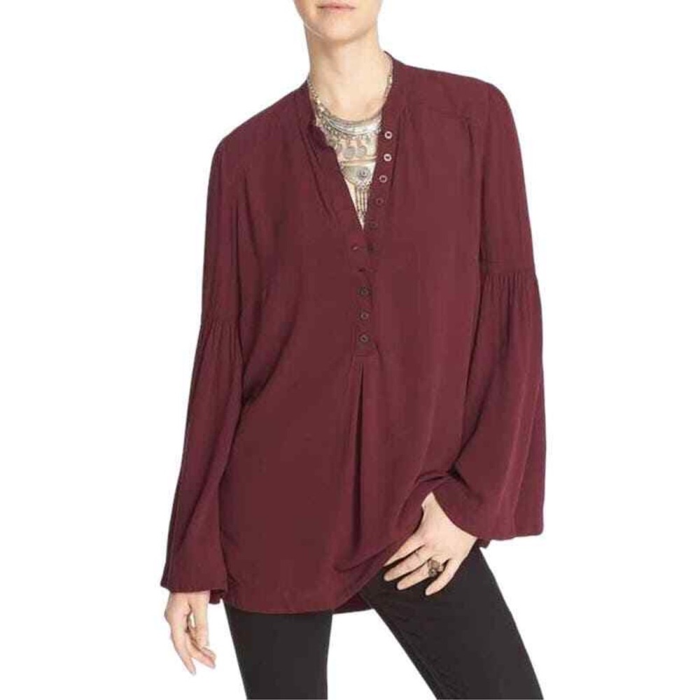 Free People Women's Boho Bell Gal Sleeve Maroon Top